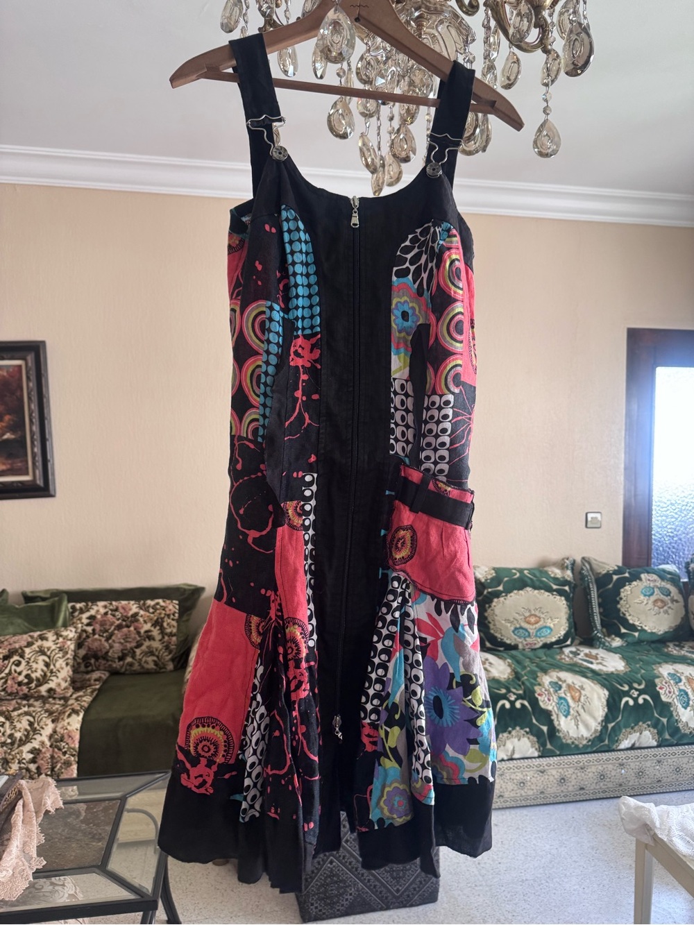 Patrice Breal Black Patchwork Floral-Print Midi Dress with Front Zip